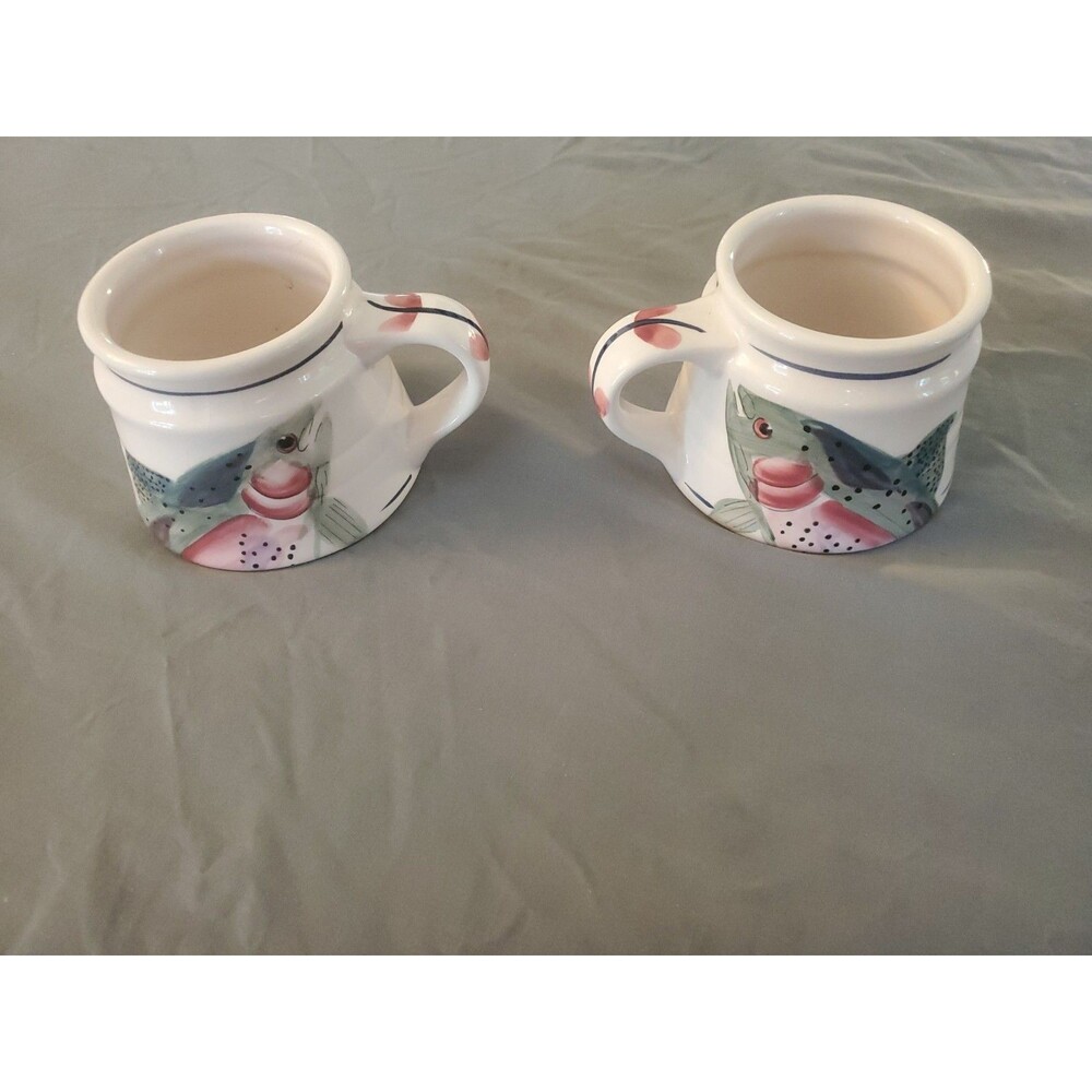 2 Vintage Sarah Peterson Rainbow Trout Fish Coffee Tea Cup Mug Carlisle 2004